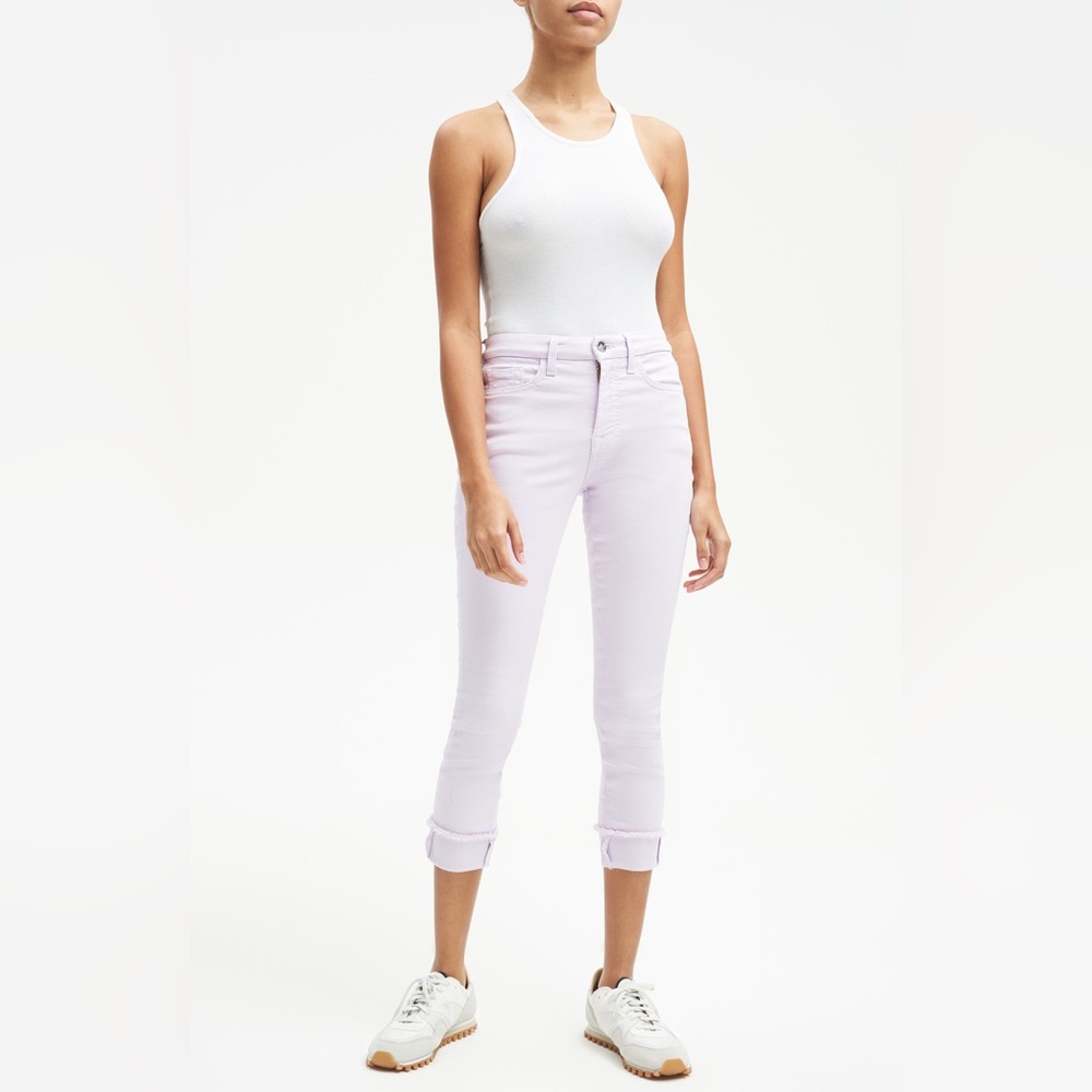 7 For All Mankind Mid Rise Frayed Hem Lilac Ankle Skinny Jeans Size 8 NWT